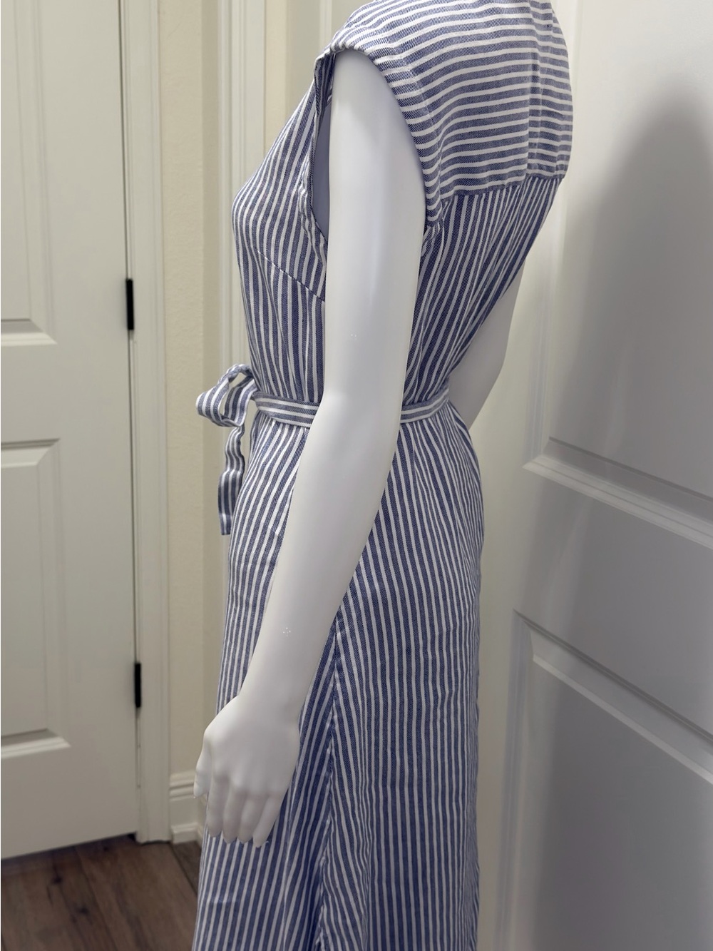 Tahari Blue and White Striped Tie-Waist Midi Dress - Picture 4 of 4